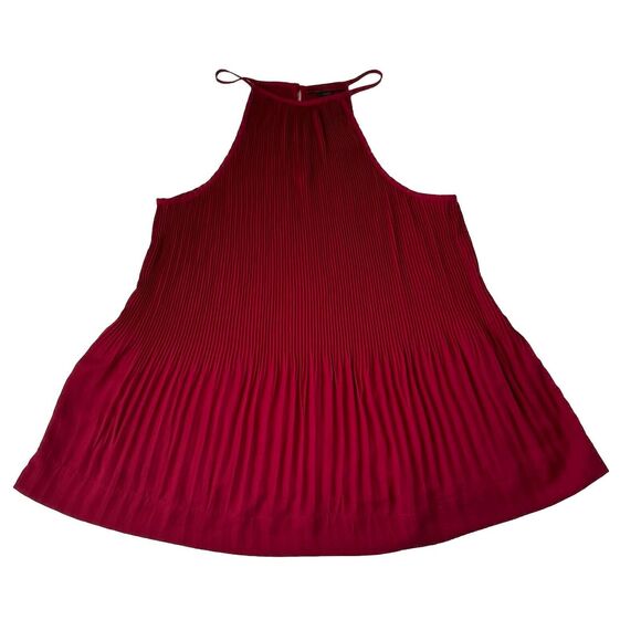 BKE Red Women Red Burgundy Semi Sheer Pleated Sleeveless Blouse Medium - Picture 1 of 11